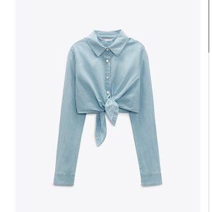 NWT ZARA KNOTTED DENIM SHIRT